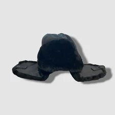 $195 Crown Cap Men's Black Mouton Shearling Long Aviator Hat Size Medium