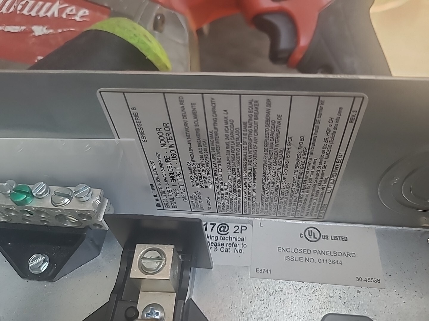 BBR24L70 SP/ FP Type 1 INDOOR EATON Enclosure 70 Amp Main Breaker (NOT INCLUDED)