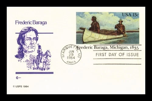 DR JIM STAMPS US FIRST DAY CARD FREDERIC BARAGA MICHIGAN COVER CRAFT CACHET