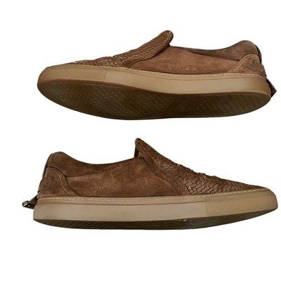 BUSCEMI Mens Brown Woven Leather Suede Slip On Loafers Italy  display picture 1
