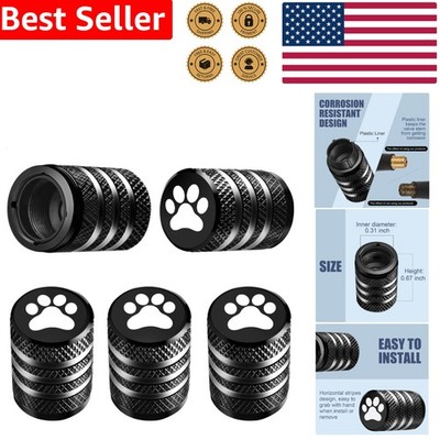 5 Pack Tire Valve Stem Caps Metal Black Dog Paw Print Corrosion Resistant