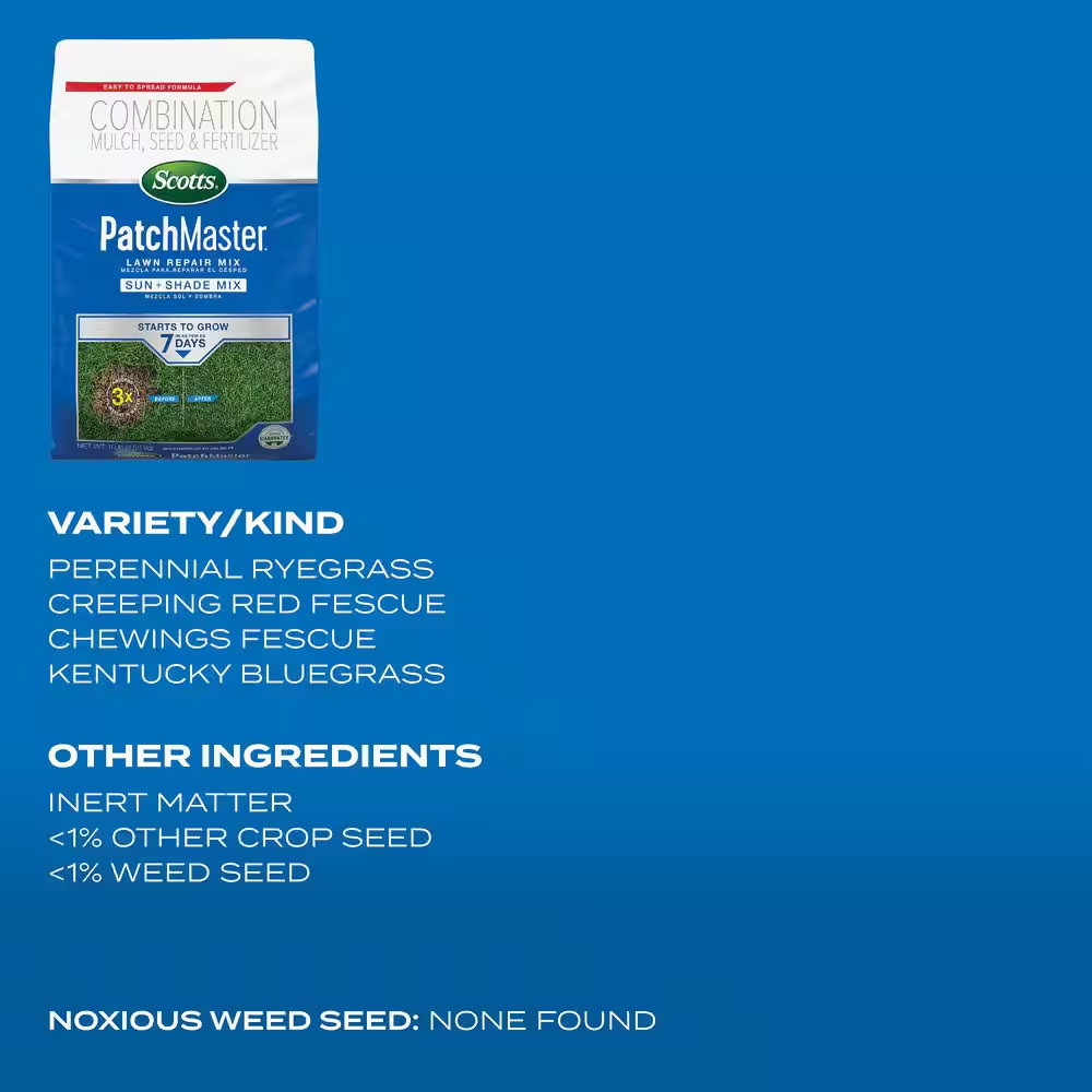 Patchmaster 4.75 Lbs. Lawn Repair Mix Sun + Shade Mix, Combination Grass Seed, F