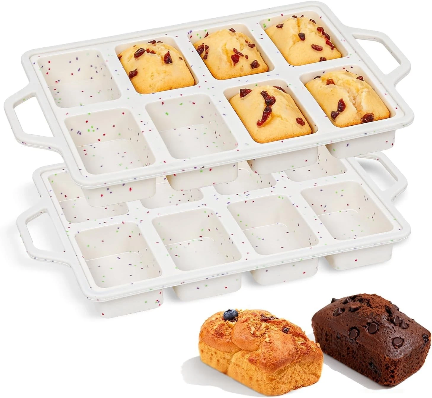Mini Loaf Pans with Metal Frame - Silicone Mini Bread Loaf Pans 8-Cavity BPA