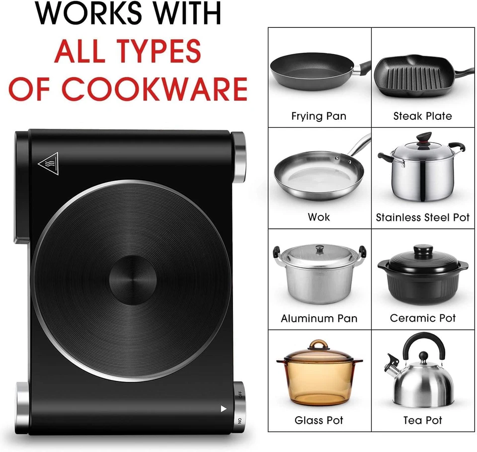Single Hot Plate 1500W Electric Stove, Portable Cast Iron Hob for Kitchen, Offic - image 4 of 4