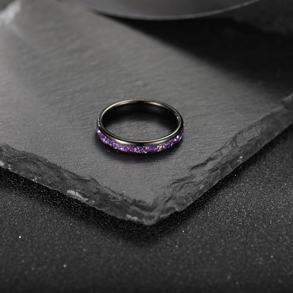Anillo de tungsteno negro, anillos de boda para hombre y mujer con citrino/azul/amatista/gala Foto 4 de 4