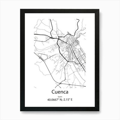 Cuenca, Spanien minimalistische Karte Kunst Pri gerahmtes Wandbild Poster Leinwanddruck Bild