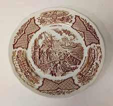 Fair Winds Brown Dessert Plate Alfred Meakin New York Harbor Cannon Port 1830