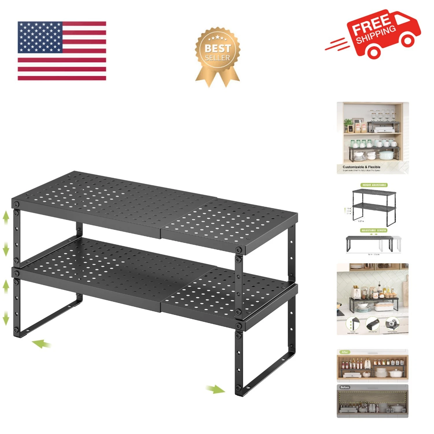 Durable Expandable Shelf Riser - Ideal for Kitchen, Pantry, and Office Spaces