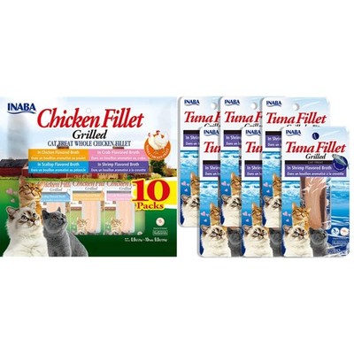 INABA Grilled Chicken Fillet Cat Treats 10-Pack 0.9oz - Natural, Hand-Cut
