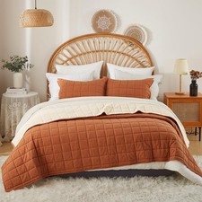 Burnt Orange Quilt King Size  Cotton Linen King Quilt Bed Spreads  