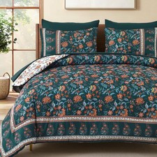 Boho Comforter Set Queen,Dark Green Bedding Paisley Floral 7 Piece Bed in a Bag