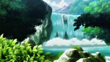 Anime hunter x waterfall trees water rocks clouds Custom Gaming Mat Desk