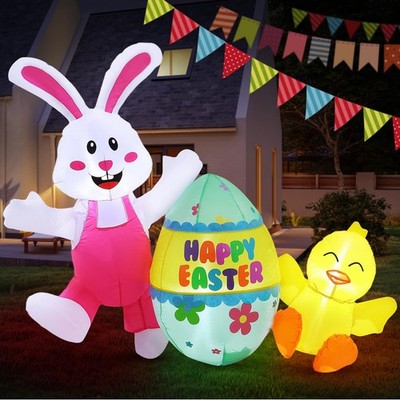 5FT Easter Inflatables Bunny & Chick Outdoor Decoration, Lighted Easter Blow ...