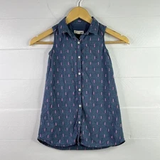 TUCKER + TATE Denim Blue Pink Western Sleeveless Botton Up Collared Dress Size 4