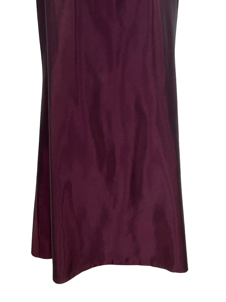 Maxi Falda Carmen Marc Valvo Petite 8 P Borgoña Satén Formal Noche Línea A Foto 4 de 4