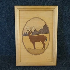 Hudson River Inlay Wood Marquetry Artwork Framed Deer Animal Nelson **READ