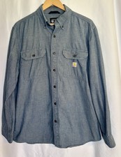 Carhartt Work Shirt Loose Fit Men's Medium Blue Chambray Long Sleeve Button Up