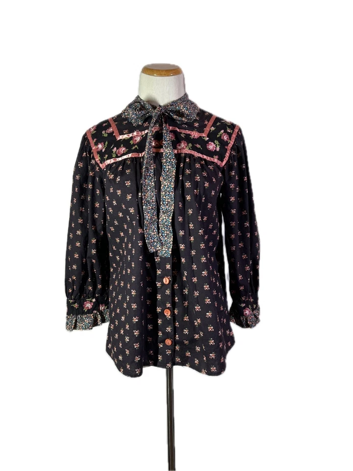 Conjunto Blusa Falda Vintage Años 70 u 80 Casera Cottagecore Floral Cintura 27" Foto 3 de 4