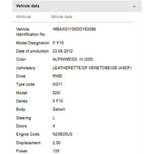 BMW 520i F10 2013 Sitzschienenbezug vorne rechts innen gebraucht OEM 52109144010