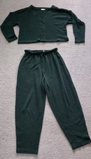 Vintage Victoria Secret Forest Green Waffle Knit Pajama Set Medium Crop Top