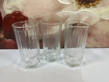 Set of 3 Vintage Crisa Clear Ribbed Drinking Glasses / Tumblers