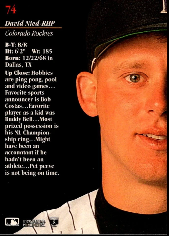 1993 Studio David Nied Colorado Rockies #74 - Image 2 of 2
