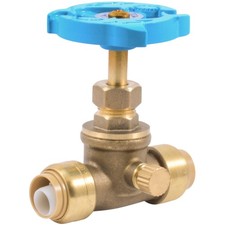 SharkBite 1/2 Inch Stop Valve with Drain and Vent, Push to in., Copper 