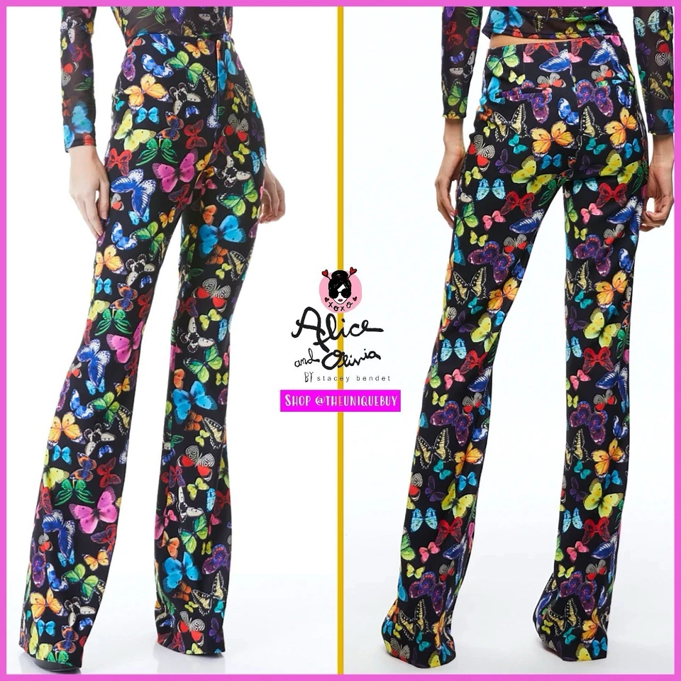 Alice + Olivia Teeny Butterfly Multicolored Fit And Flare Bootcut Pants SIZE 2