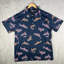 Chubbies Mens 2XL King of the Sea Performance Golf Polo Shirt Blue Tiger Shark