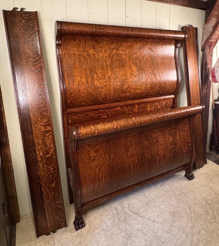 Antique Oak High Back Sleigh Bed