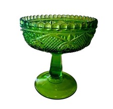 Vintage Green Depression Glass 5” Pedestal Candy Dish Beaded Rim Compote