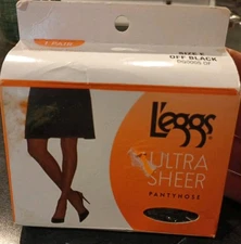Plus Size Leggs Ultra Sheer Pantyhose Size E Off Black Reinforced Panty NOS