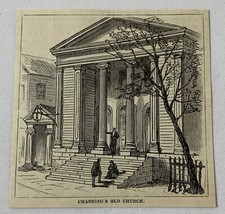 1880 magazine engraving ~ WILLIAM ELLERY CHANNING'S CHURCH ~ Newport RI