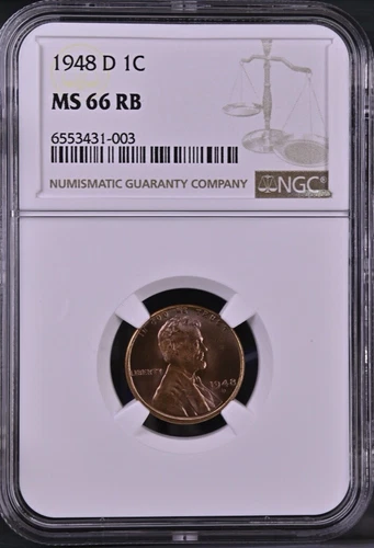 1948-D 1C RB Lincoln Wheat One Cent NGC MS66RB  6553431-003