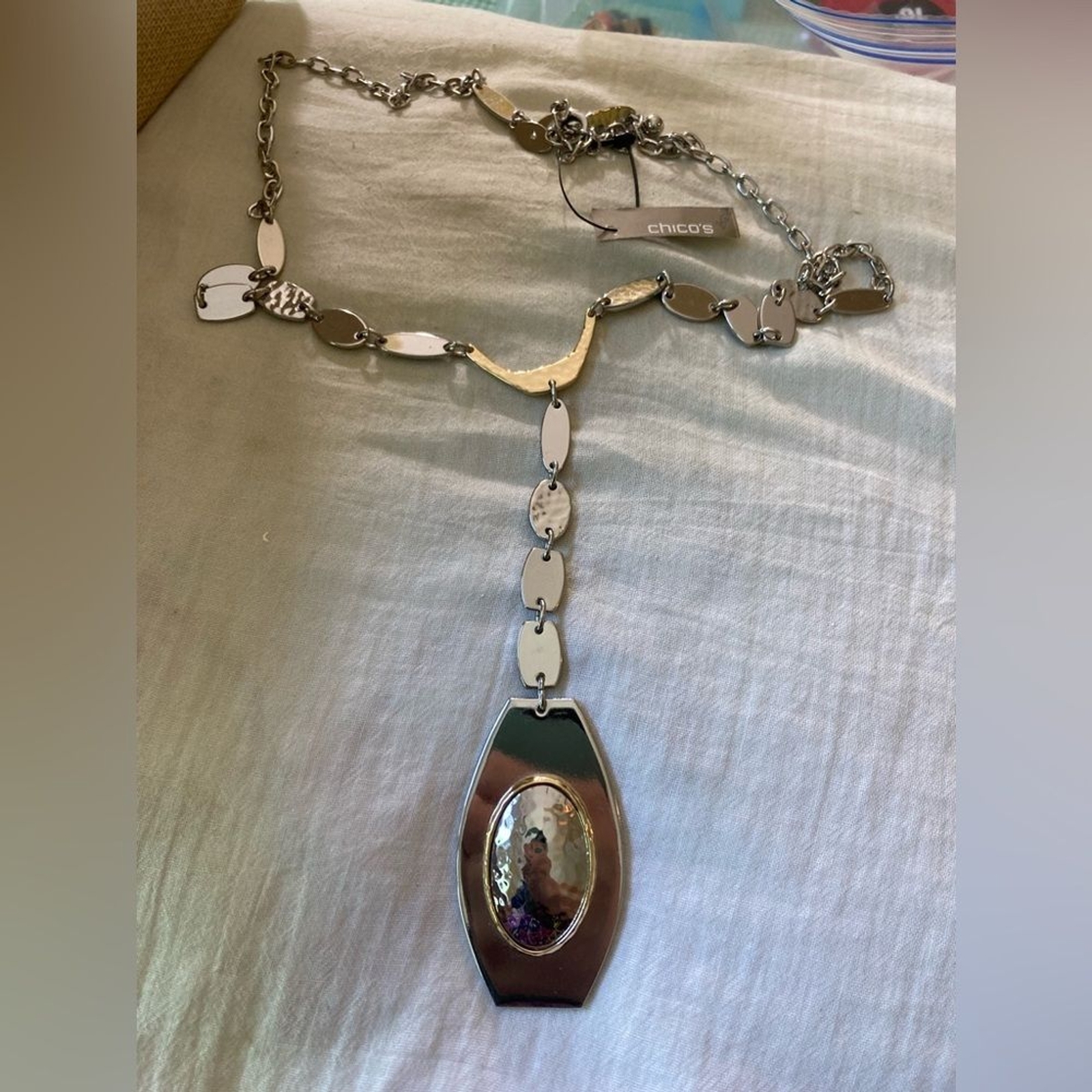 Chico’s Hammered Statement Link Two Tone Pendant … - image 11
