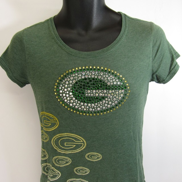 Green Bay Packers T-Shirt Women's Size M Bling Medium Heather Green | eBay