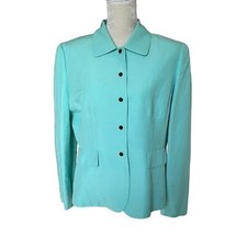 Tahari Women  s Linen Blend Snap Buttons Blazer Jacket Size 14P Mint Green