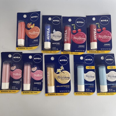 ~ Huge Lot Of 9 Various Tubes Nivea Lip Care Brand New .17 Oz  ~