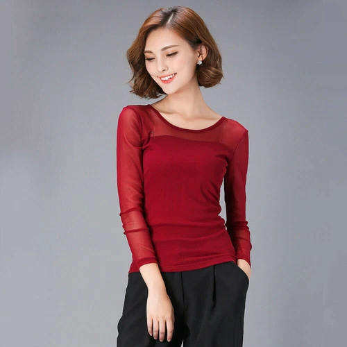 Womens Mesh Sheer Full Sleeve T-shirt See Through Top Shirt Blouse Stretch SPW - Bild 17 von 27