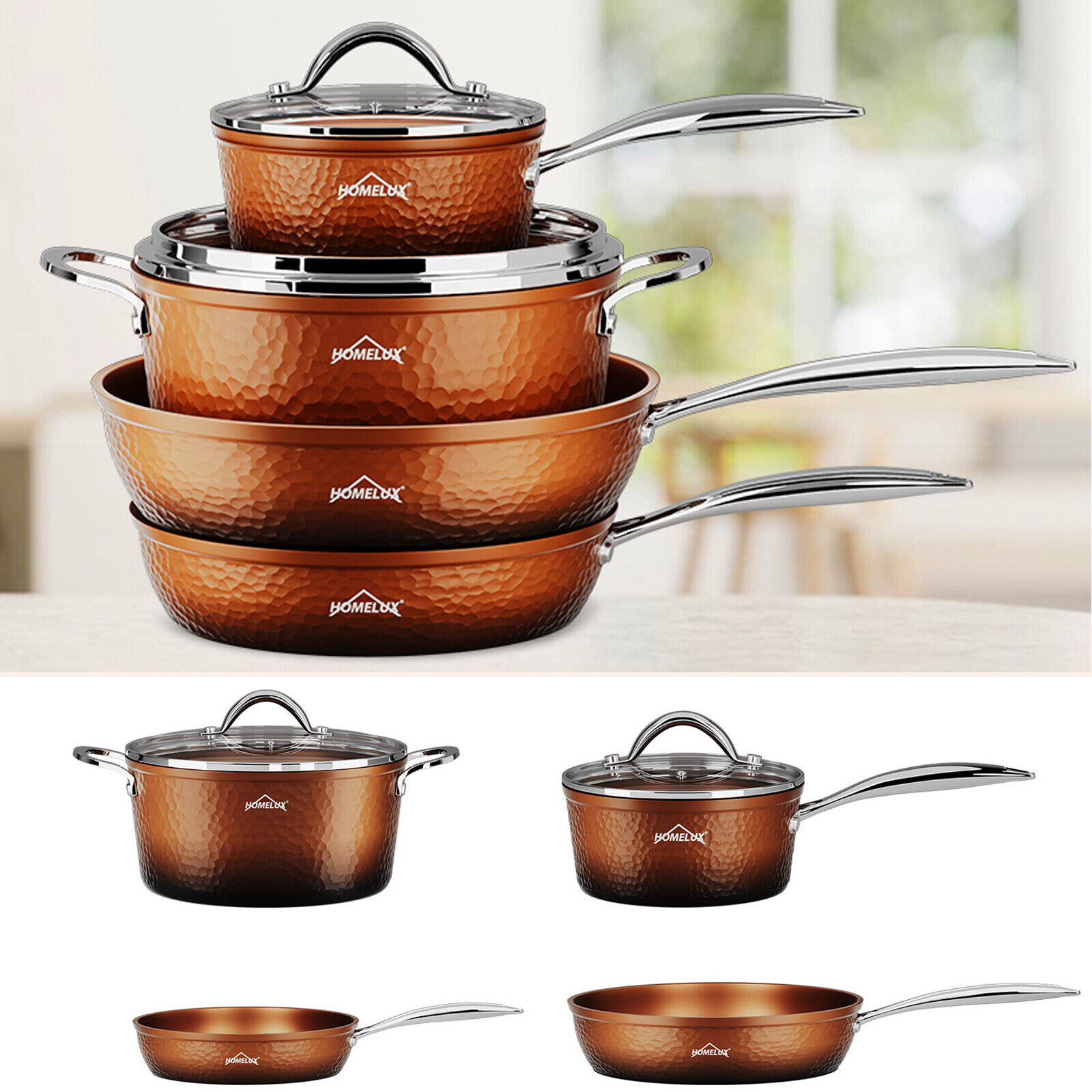 Topfset Induktion 6-teilig Kochtopf Set mit Glasdeckel Aluguss Töpfe Pfannen Set