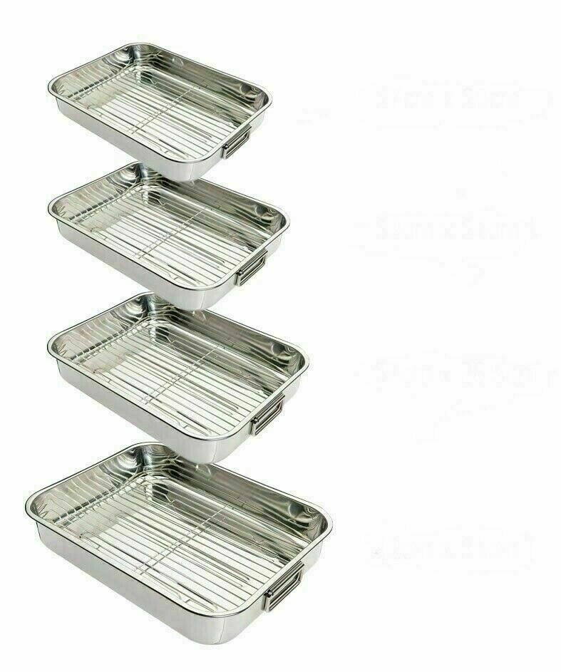 STAINLESS STEEL ROASTING OVEN PAN DISH MEAT BAKING ROASTER TIN GRILL