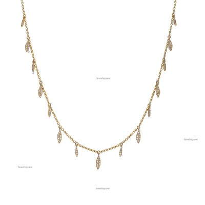 Natural Diamond Shake Drop Leaf Chain Necklace 14k Solid Gold Choker Necklace