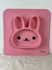Child Dining Mat Food Plate With Bunny Shape Ivique Silicone Pink Black 10  x 10  