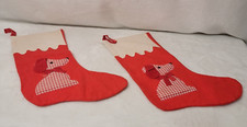 Vintage Old Red Felt Christmas Stockings Lot Of 2 Puppy Dog Gingham