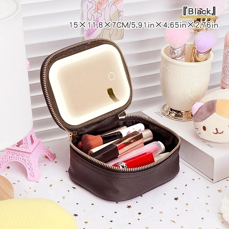 Makeup Bag With Light Up LED Mirror Travel Cosmetic Train Storage Case Portable