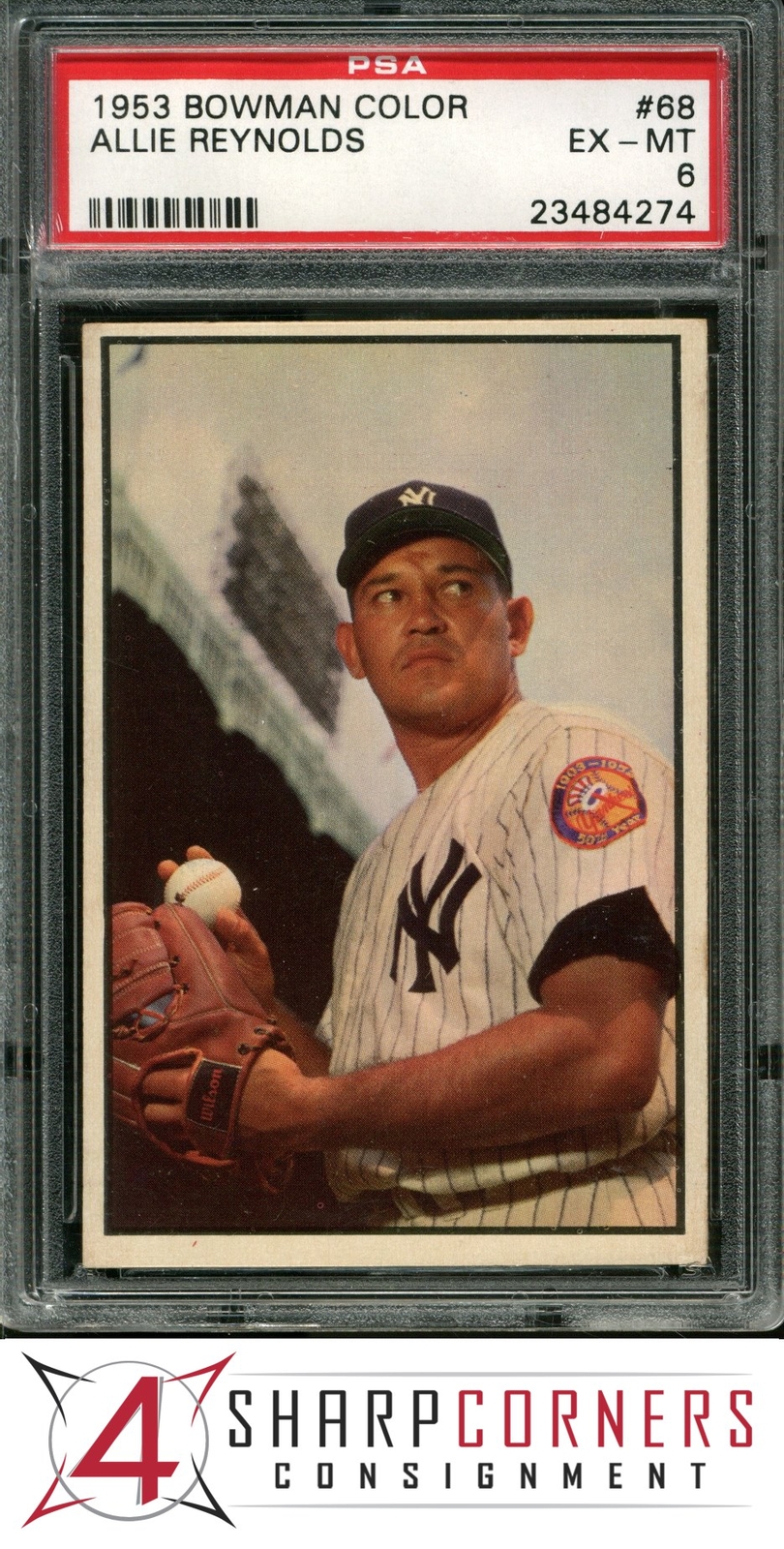 1953 BOWMAN COLOR #68 ALLIE REYNOLDS YANKEES PSA 6