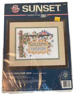 Vintage 1995 Dimensions Sunset Cross Stitch Kit Family Welcome Sign Dela Grange