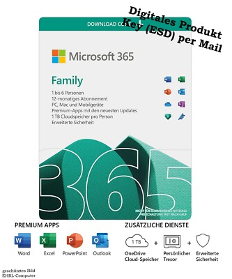 Microsoft 365 Family - Office 365 | 6Nutzer | Mehrere PC/MAC | 12 Monate | ESD