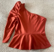 SHEIN Women's Burnt Orange Asymmetrical Sleeves Polyester Blouse Size L