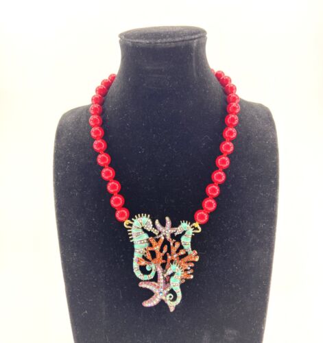 HEIDI DAUS CORAL REEF CRYSTAL BEADED ENAMELED NECKLACE - Picture 1 of 8
